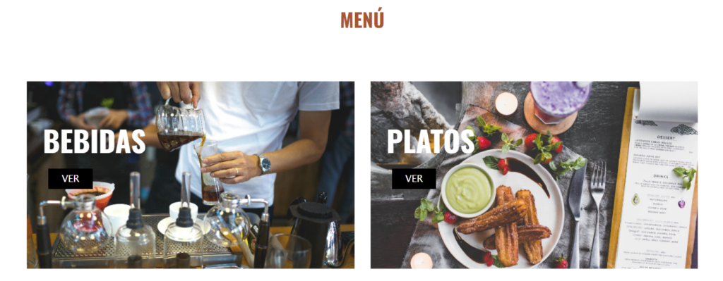 Menú de una página web de café