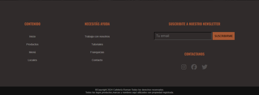 Pie de página de una página de café