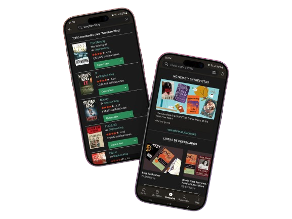 Mockup de dos celulares con GoodReads
