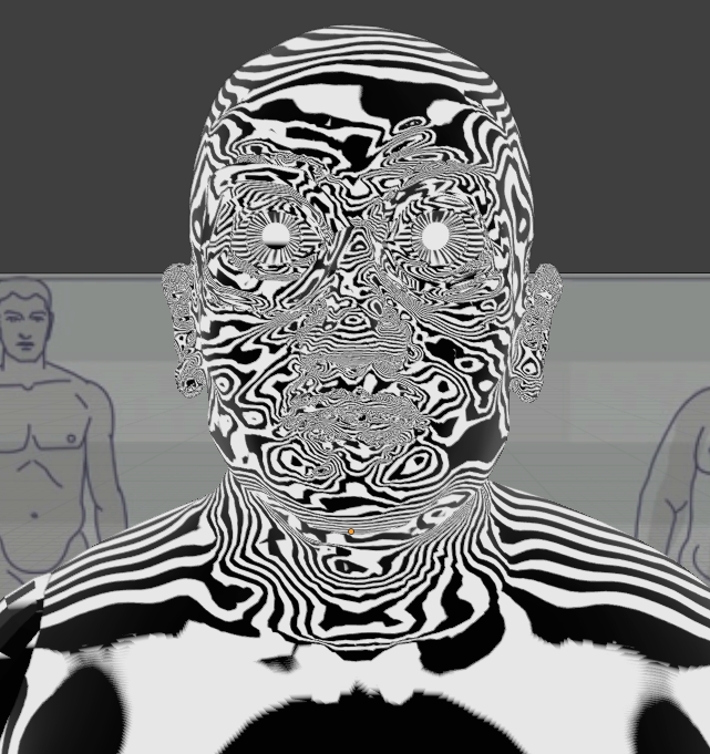 Ensayo Jano Bujalesky. Figura en 3D, hombre en primer plano, textura en líneas que recorren superficie.