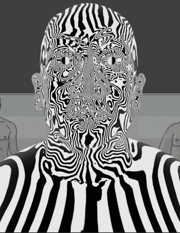 Ensayo Jano Bujalesky. Figura en 3D, hombre en primer plano, textura en líneas que recorren superficie.
